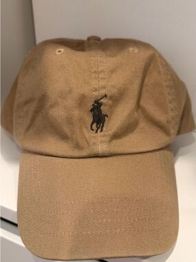 Ralph Lauren Tan Cotton Baseball Cap with Black Polo Logo